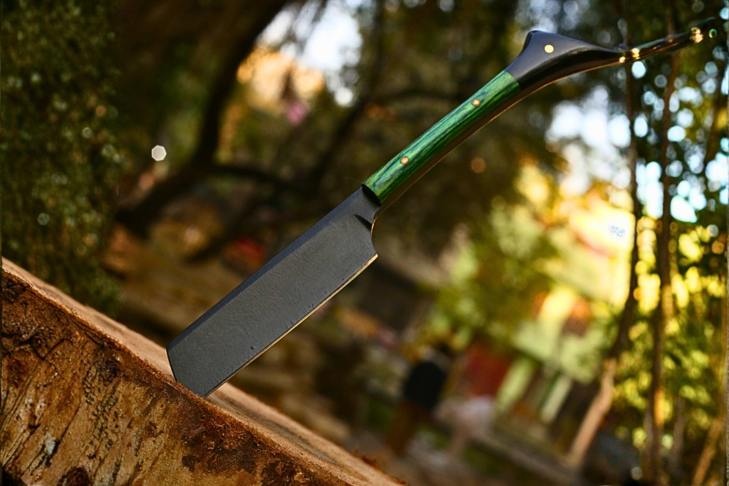 Custom Handcrafted Fixed Kamisori Razor – 6.5" Green Pakkawood & Black Resin Handle