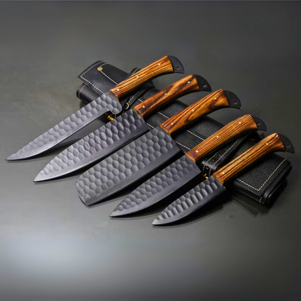 Handmade Kitchen Set Of 5Pcs Chef Knife set with Black Coated Steel - CKS115
