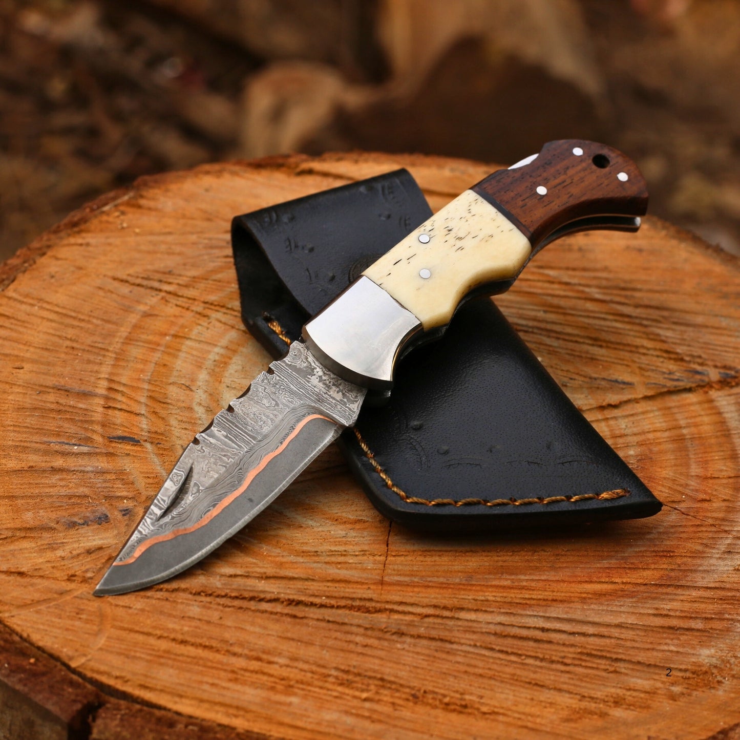 Handcrafted Copper Damascus Folding Knife - CDK 302