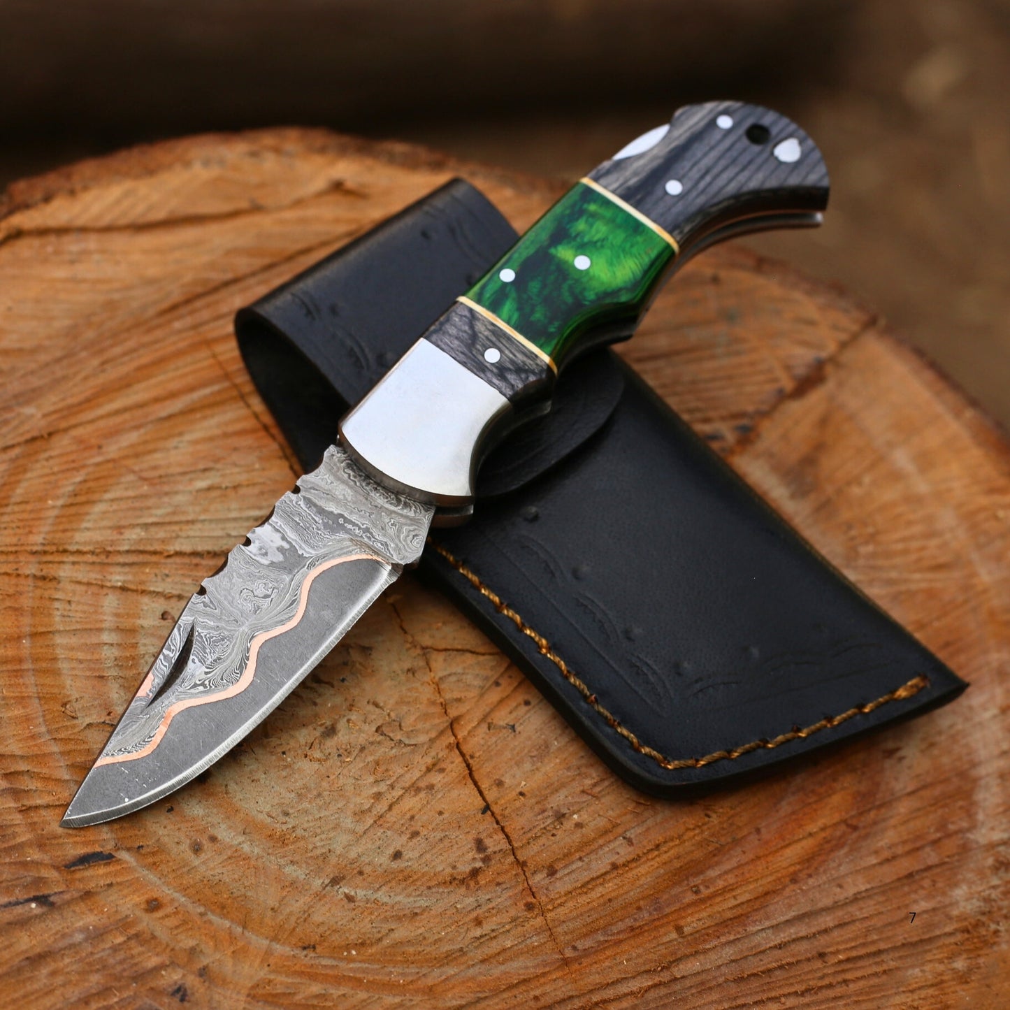 Handcrafted Copper Damascus Folding Knife - CDK 303