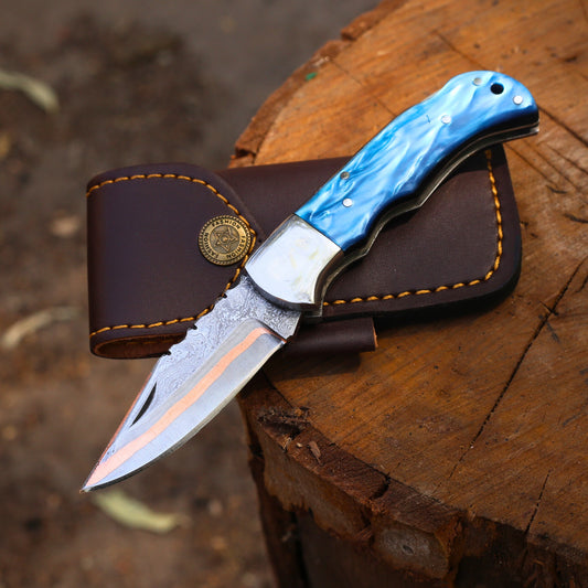 Handcrafted Copper Damascus Folding Knife - CDK 10