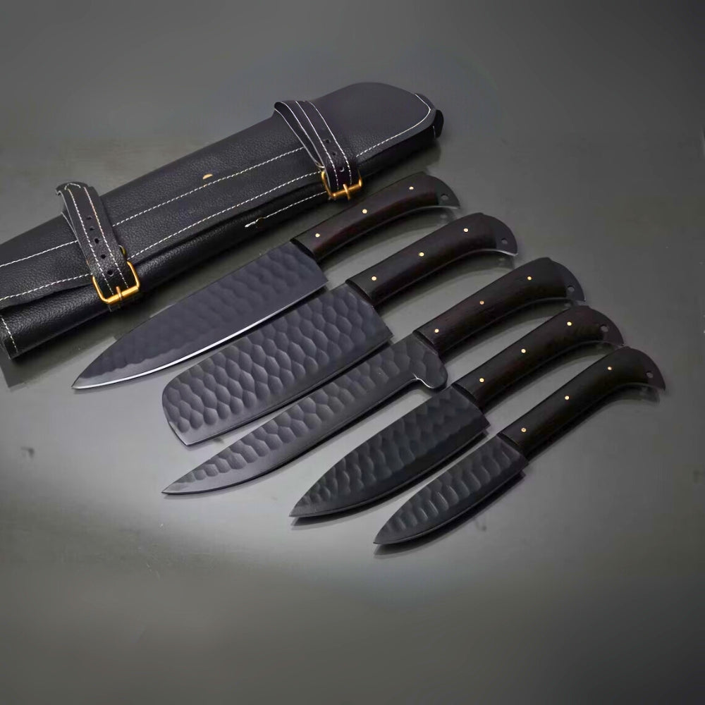 Handmade Kitchen Set Of 5Pcs Chef Knife set with Black Coated Steel - CKS117