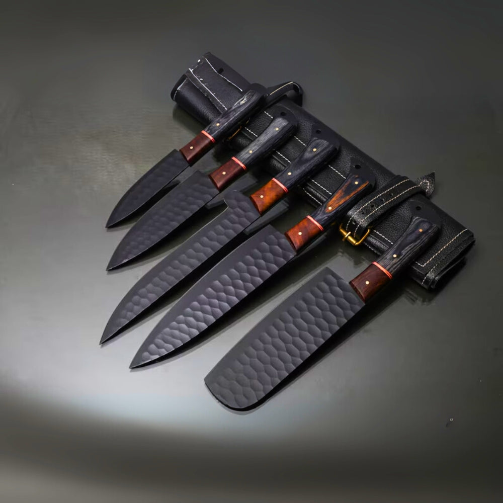 Handmade Kitchen Set Of 5Pcs Chef Knife set with Black Coated Steel - CKS113