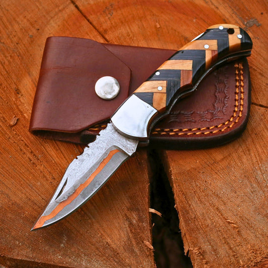 Handcrafted Copper Damascus Folding Knife - CDK 314