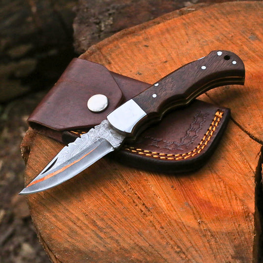 Handcrafted Copper Damascus Folding Knife - CDK 308