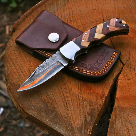 Handcrafted Copper Damascus Folding Knife - CDK 311