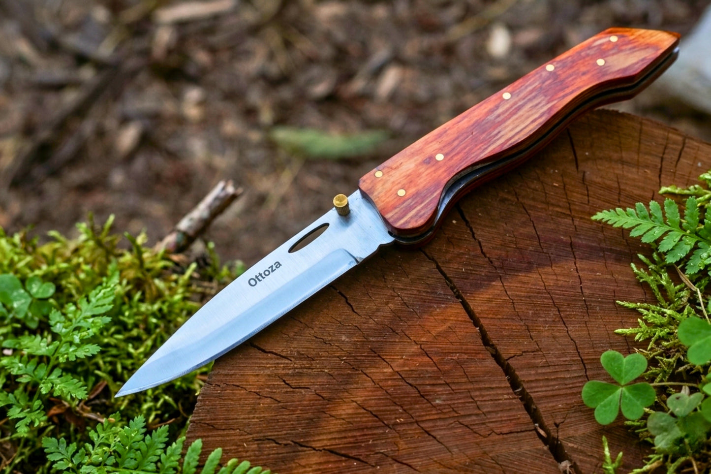 Custom Stainless Steel Folding Pocket Knife | Red Pakkawood Handle | Leather Cover