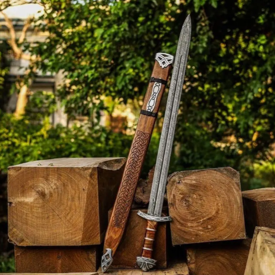Hand Forged Damascus Steel Viking Sword- Swd NTH BR1