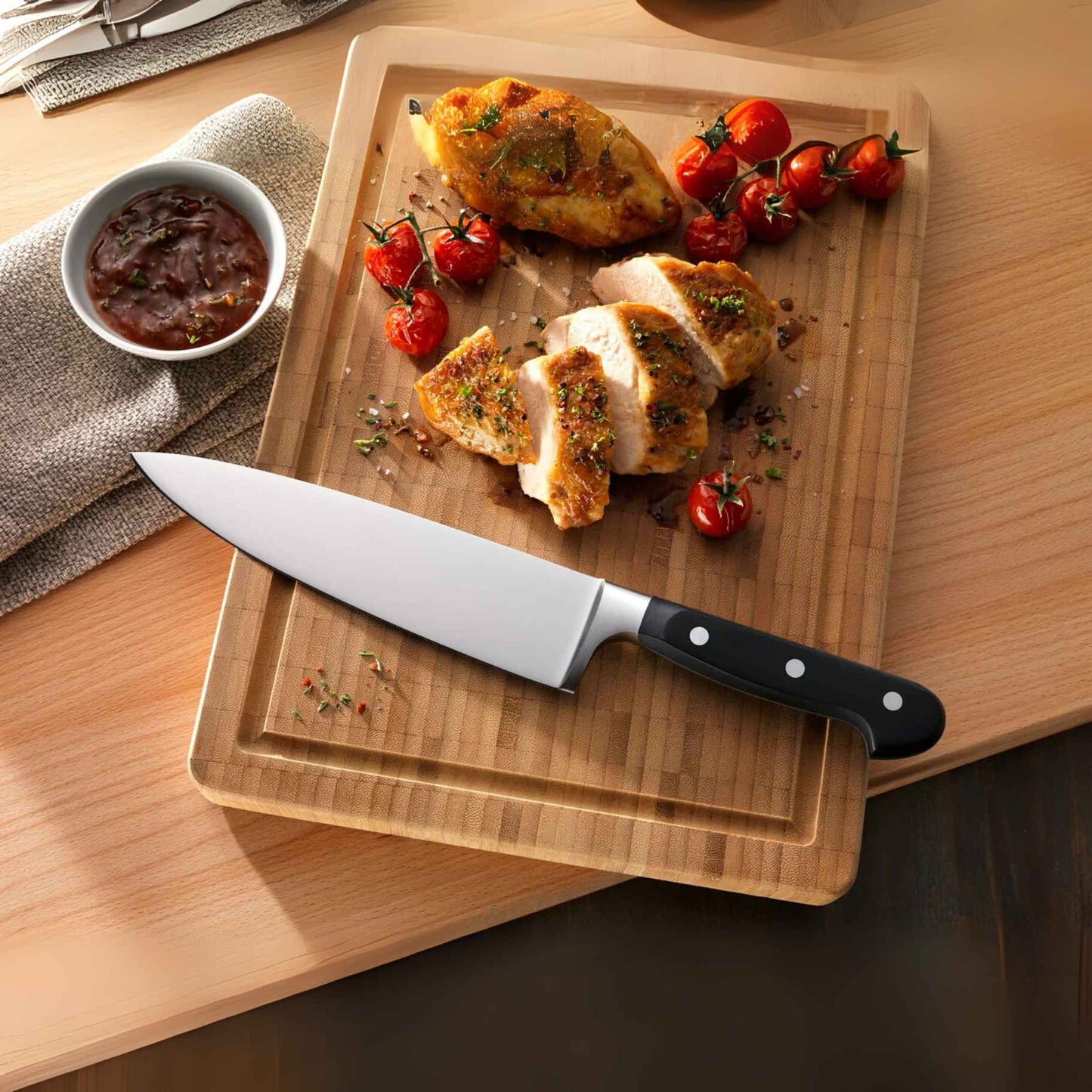 Hand Forged J2420 Stainless Steel Chef Knife With leather Sheath - HeNK Chef
