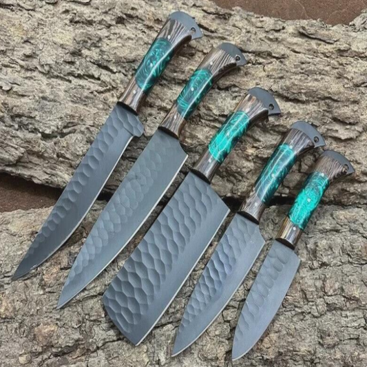 Handmade Kitchen  Set Of 5Pcs Chef Knife set with Black Coated Steel  - CKS114