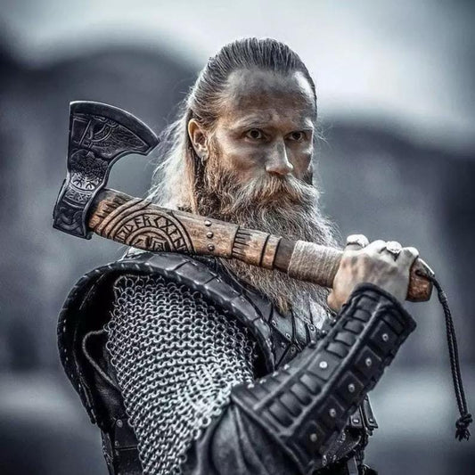 Hand Forged Carbon Steel VIKING AXE with Ash Wood handle - Rope -R
