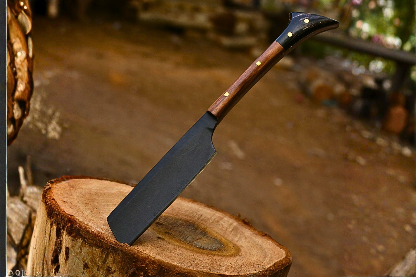 Handmade Fixed Straight Barber Razor – 6.5" Natural Rosewood & Black Resin Handle