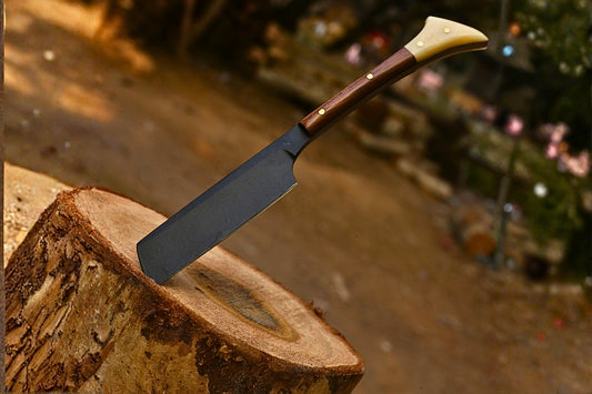 Handcrafted Fixed Straight Razor – 6.5" Natural Rosewood & Camel Bone Handle