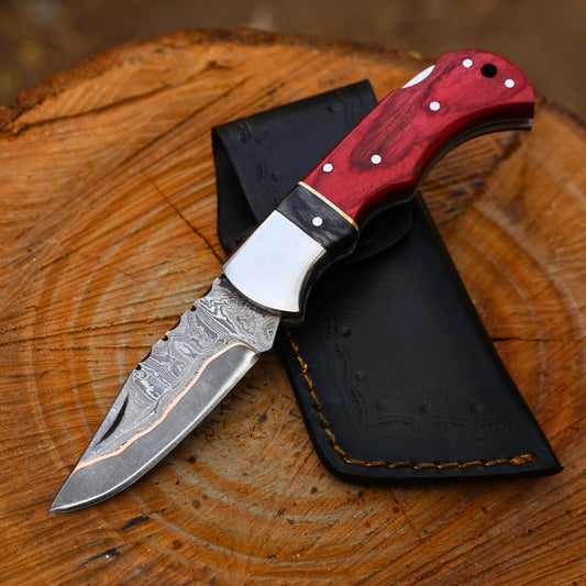 Handcrafted Copper Damascus Folding Knife - CDK 305