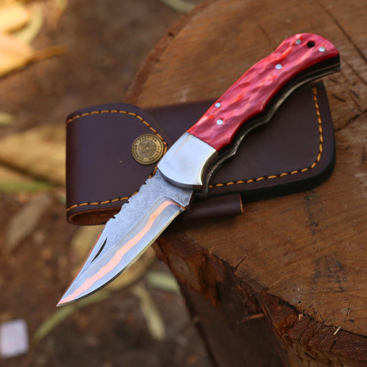 Handcrafted Copper Damascus Folding Knife - CDK 309