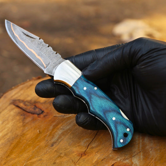 Handcrafted Copper Damascus Folding Knife - CDK 316