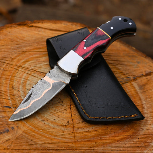 Handcrafted Copper Damascus Folding Knife - CDK 318