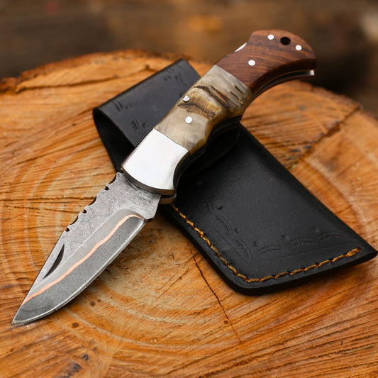 Handcrafted Copper Damascus Folding Knife - CDK 319