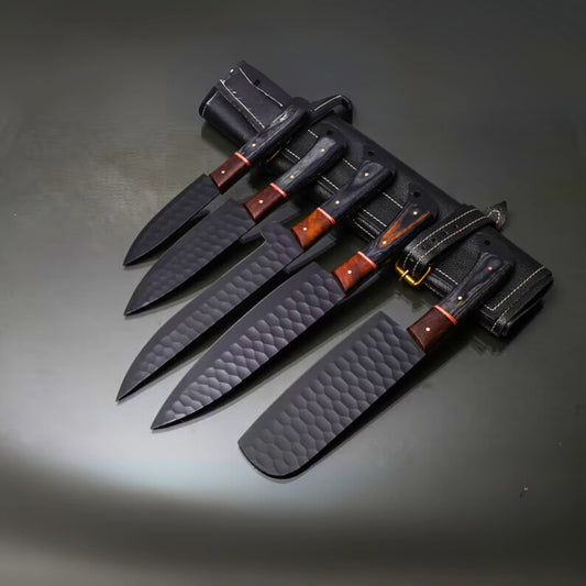 Handmade Kitchen  Set Of 5Pcs Chef Knife set with Black Coated Steel  - CKS113
