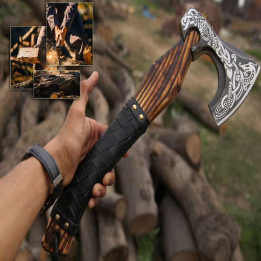 Hand Forged Carbon Steel VIKING AXE with Ash Wood handle -Med-R