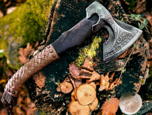Hand Forged Carbon Steel VIKING AXE with Ash Wood handle- Red R