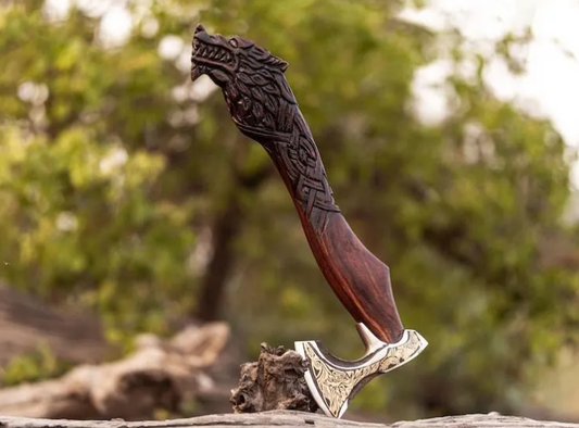 Beautiful Wolf Head Handle Norse Viking Axe -LHA