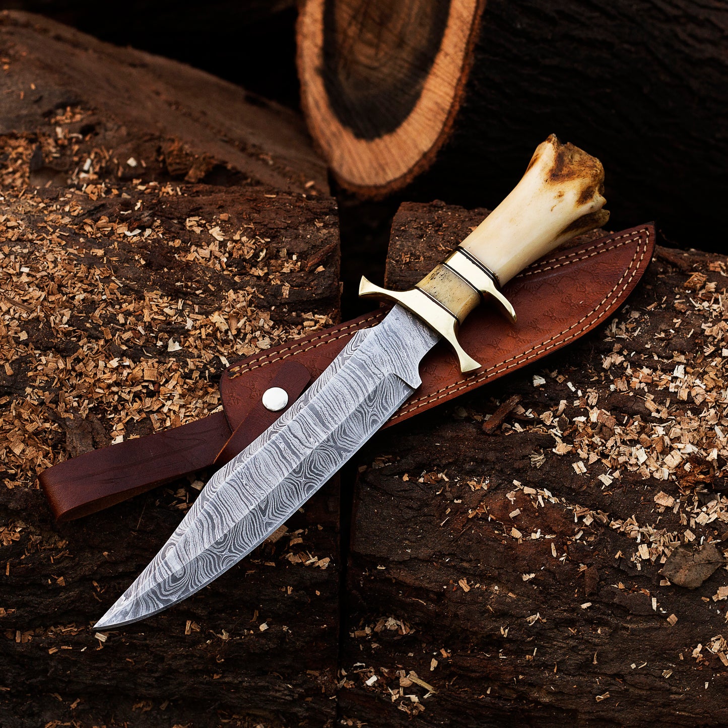 Personalized Hand Forged DAMASCUS Steel Hunting Knife With  BONE Handle-AD-HK705