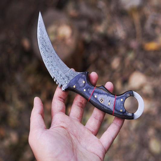 Custom Handmade Damascus Steel Karambit Hunting Knife With Leather Sheath - AD-HK709