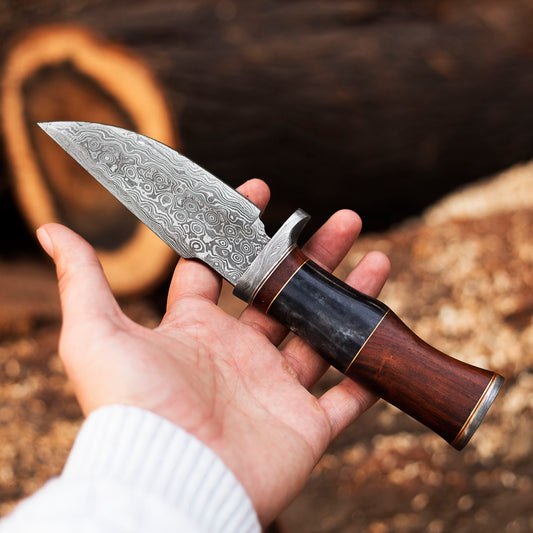 Custom Handmade Damascus Steel Hunting Skinner Knife With Leather Sheath - AD-HK710