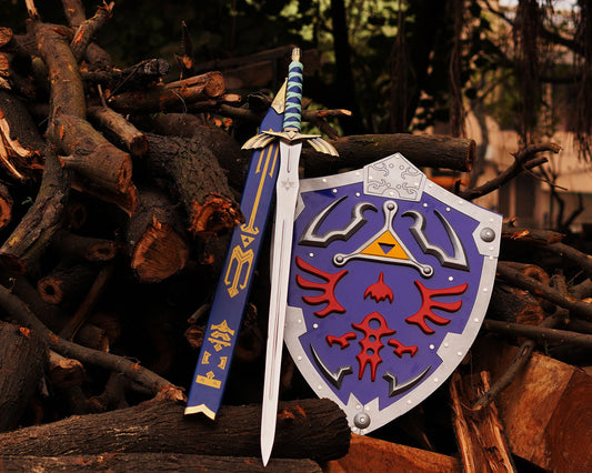 Legendary Skyward Master Sword & Hylian Shield Replica Set The Ultimate Hand-Forged Hero’s Armament with Royal Scabbard
