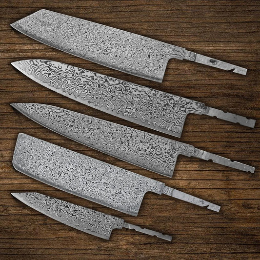 Handmade Damascus Steel Blank Blade Chef Set 5 Pc - Made To Order CKS-1