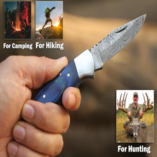 Handmade Damascus Steel Pocket Knife | Folding Knife -FK 3- Blue