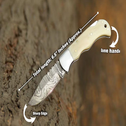 Handmade Damascus Steel Pocket Knife | Folding Knife -FK W-Bone