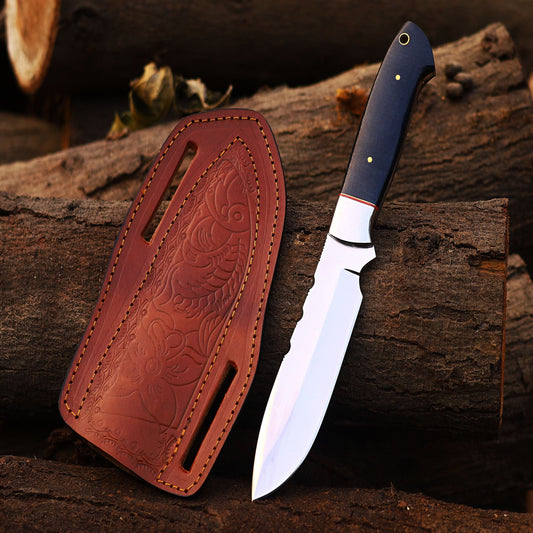 Handmade J2420 Stainless Steel Hunting Skinner Knife with Leather Sheath -X004327N6V