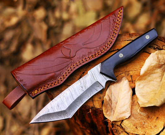 Handmade Damascus Steel Hunting  Knife with Leather Sheath X00432GX5D